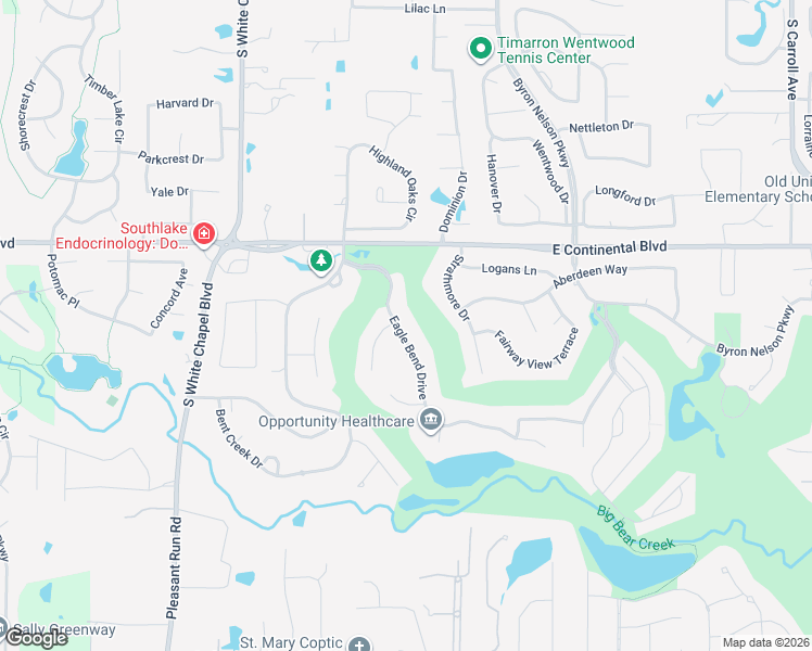 map of restaurants, bars, coffee shops, grocery stores, and more near 1311 Eagle Bend Drive in Southlake