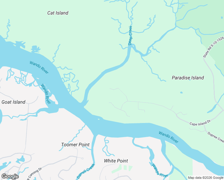 map of restaurants, bars, coffee shops, grocery stores, and more near 1461 Cat Island Parkway in Awendaw