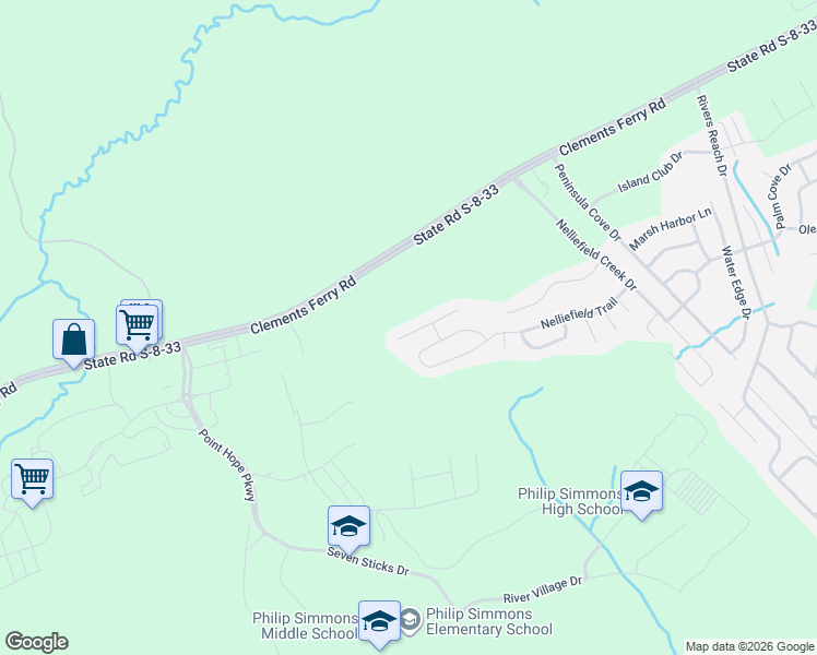 map of restaurants, bars, coffee shops, grocery stores, and more near 213 Carriage Hill Place in Charleston