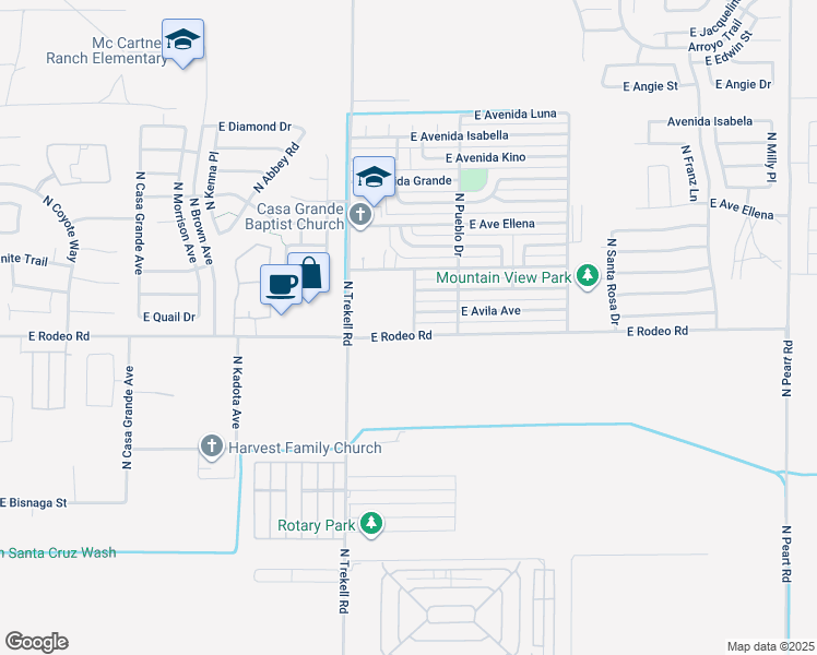 map of restaurants, bars, coffee shops, grocery stores, and more near 2401 North Amarillo Street in Casa Grande