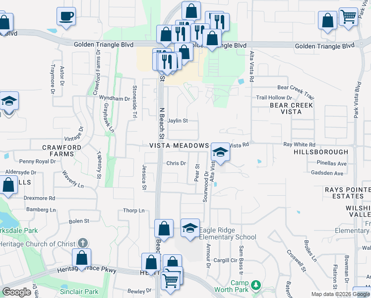 map of restaurants, bars, coffee shops, grocery stores, and more near 10213 Star Fish Street in Fort Worth