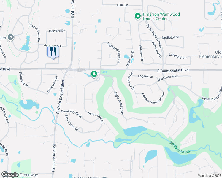 map of restaurants, bars, coffee shops, grocery stores, and more near 1311 Eagle Bend Drive in Southlake