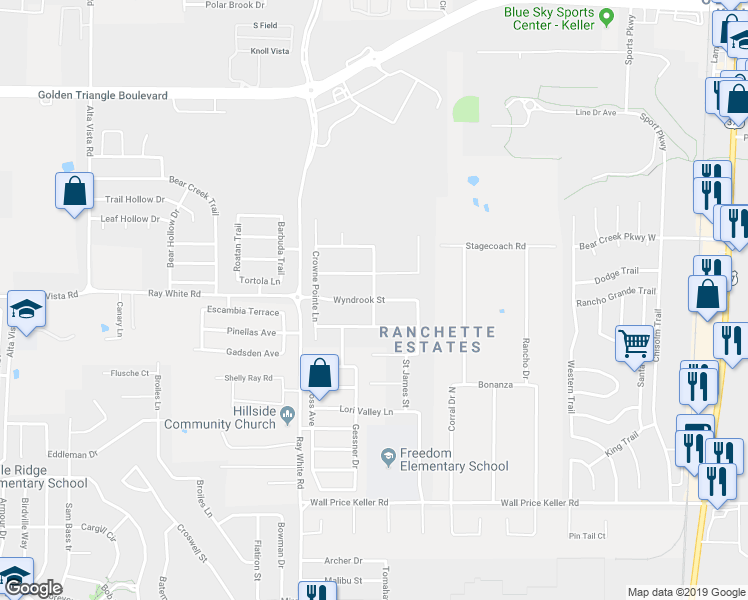 map of restaurants, bars, coffee shops, grocery stores, and more near 5333 Wyndrook Street in Fort Worth