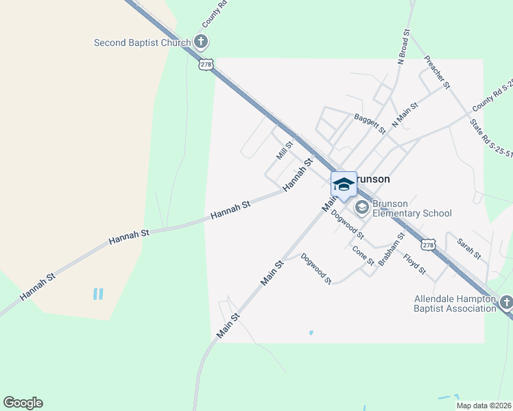 map of restaurants, bars, coffee shops, grocery stores, and more near 297 Hannah Street in Brunson