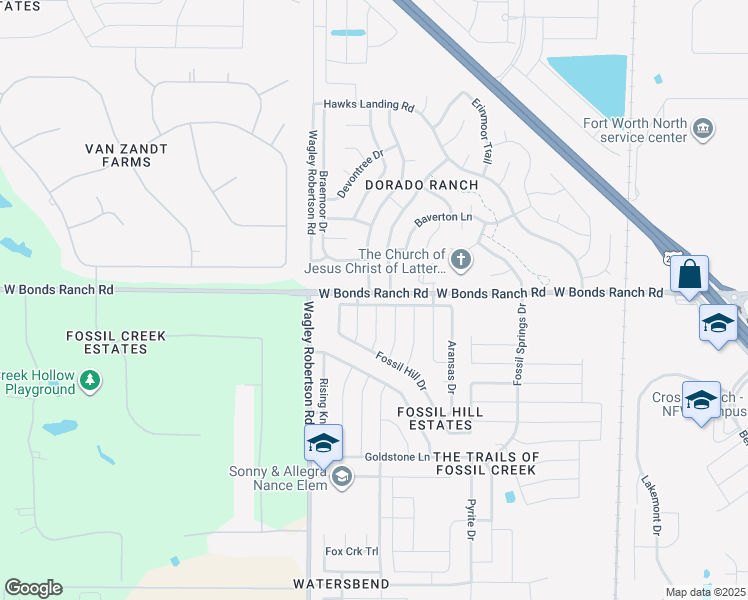 map of restaurants, bars, coffee shops, grocery stores, and more near 620 Caravan Drive in Fort Worth