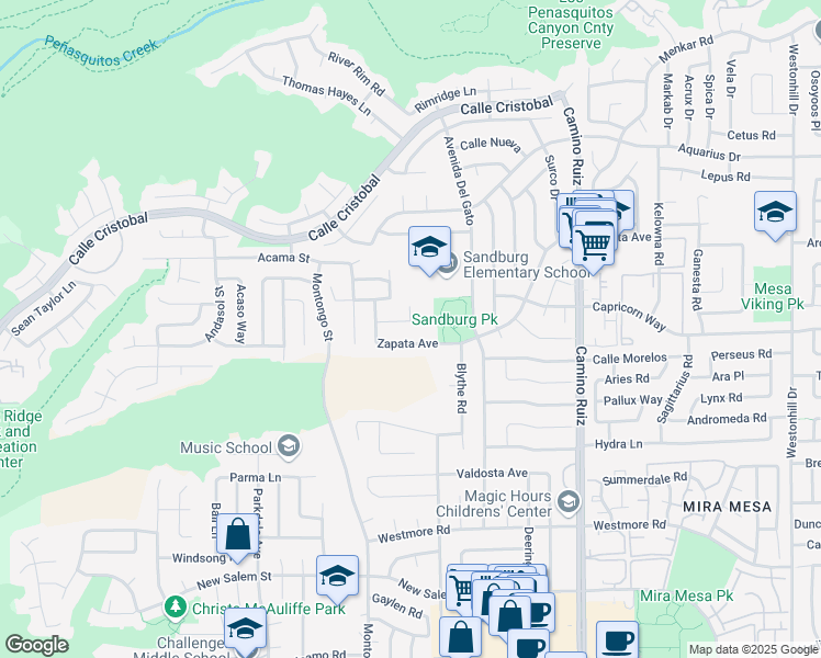 map of restaurants, bars, coffee shops, grocery stores, and more near 8026 Montara Avenue in San Diego