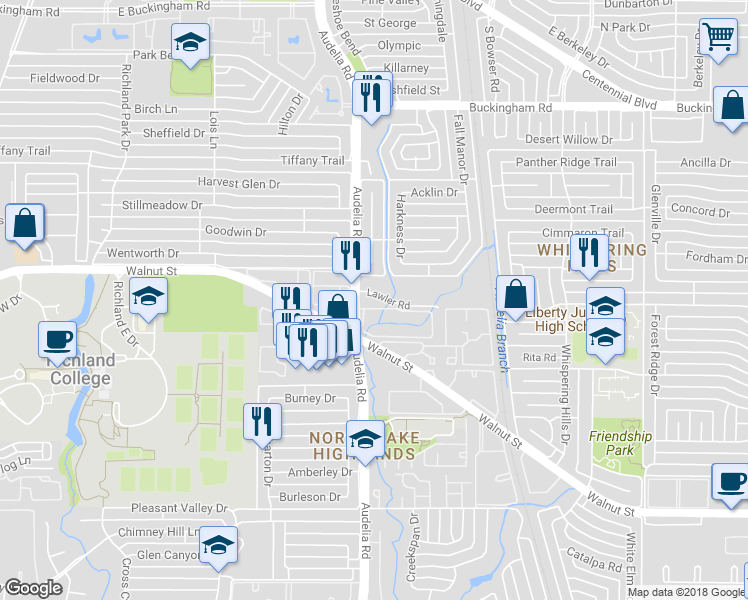 map of restaurants, bars, coffee shops, grocery stores, and more near 24 Lawler Road in Dallas