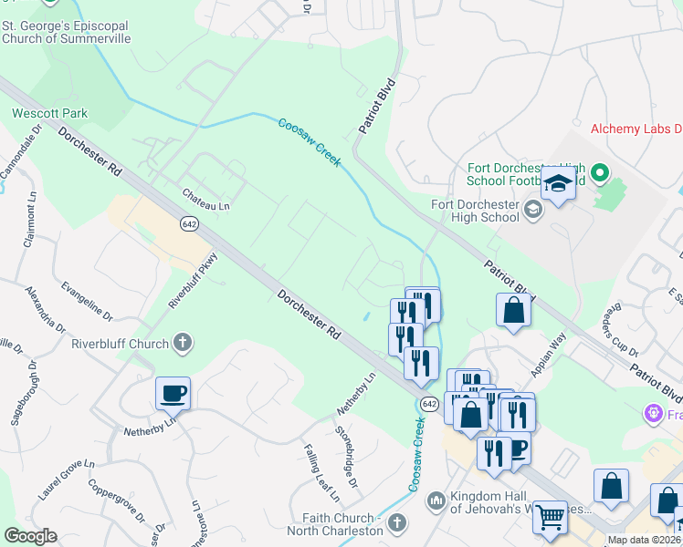 map of restaurants, bars, coffee shops, grocery stores, and more near 8661 Grassy Oak Trail in North Charleston