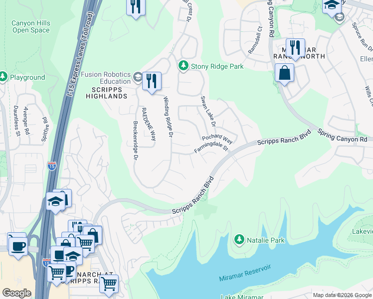 map of restaurants, bars, coffee shops, grocery stores, and more near 11344 Luxembourg Way in San Diego