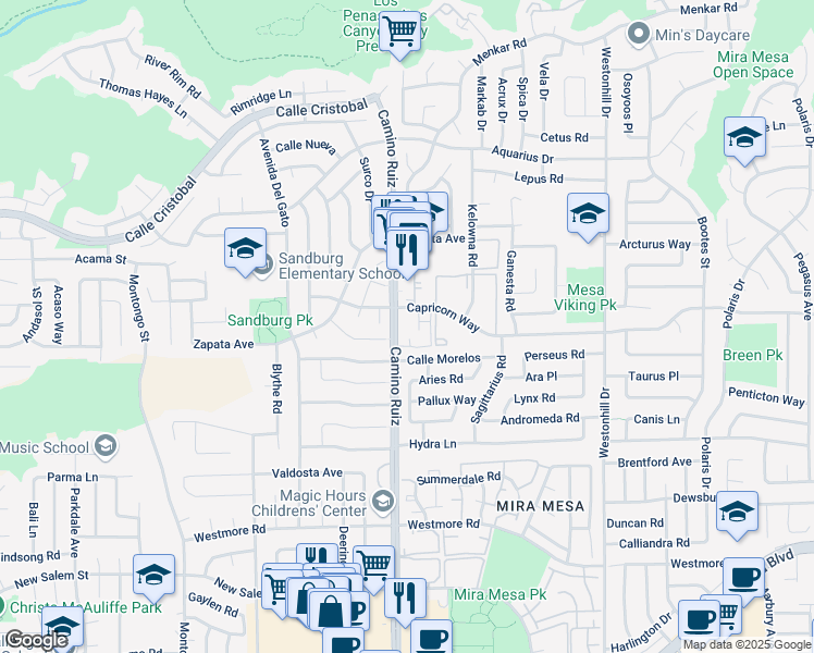 map of restaurants, bars, coffee shops, grocery stores, and more near in San Diego