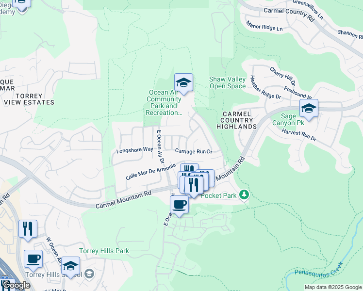 map of restaurants, bars, coffee shops, grocery stores, and more near 11379 Cadence Grove Way in San Diego