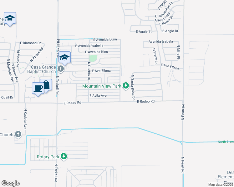 map of restaurants, bars, coffee shops, grocery stores, and more near 1279 East Barcelona Avenue in Casa Grande