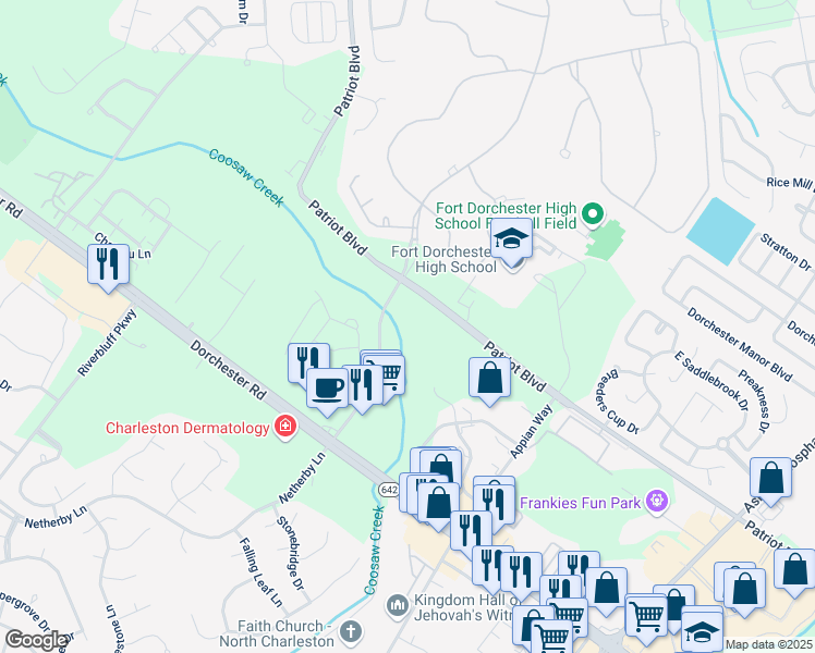 map of restaurants, bars, coffee shops, grocery stores, and more near 8631 Arthur Hills Circle in Charleston