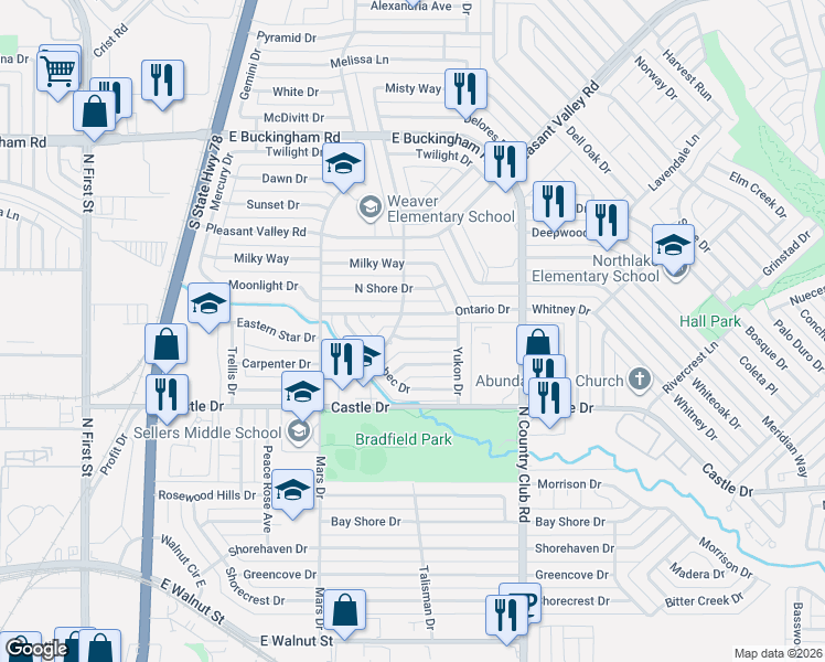 map of restaurants, bars, coffee shops, grocery stores, and more near 1006 Ontario Drive in Garland