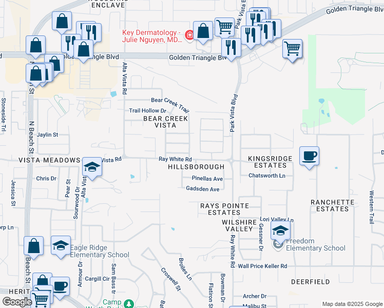 map of restaurants, bars, coffee shops, grocery stores, and more near 4949 Trail Creek Drive in Fort Worth