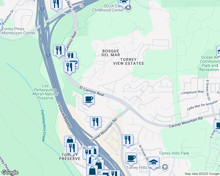 map of restaurants, bars, coffee shops, grocery stores, and more near 11323 West San Raphael in San Diego