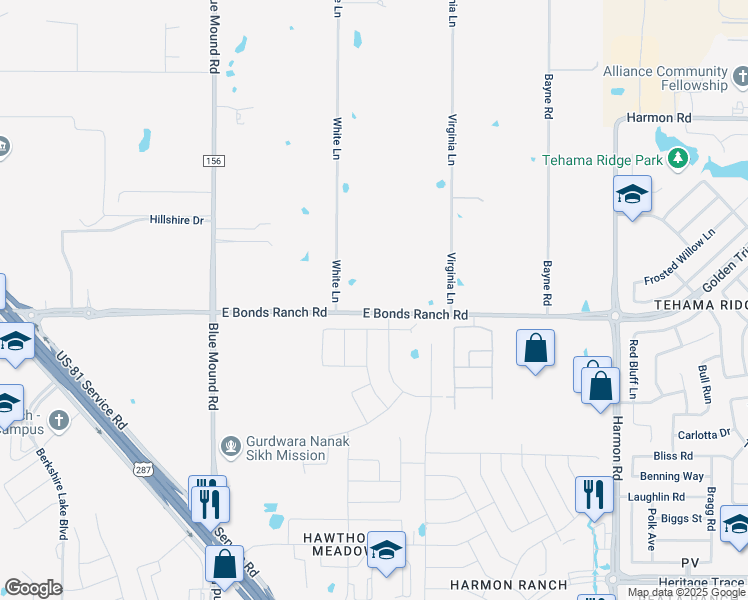 map of restaurants, bars, coffee shops, grocery stores, and more near 2229 White Lane in Haslet