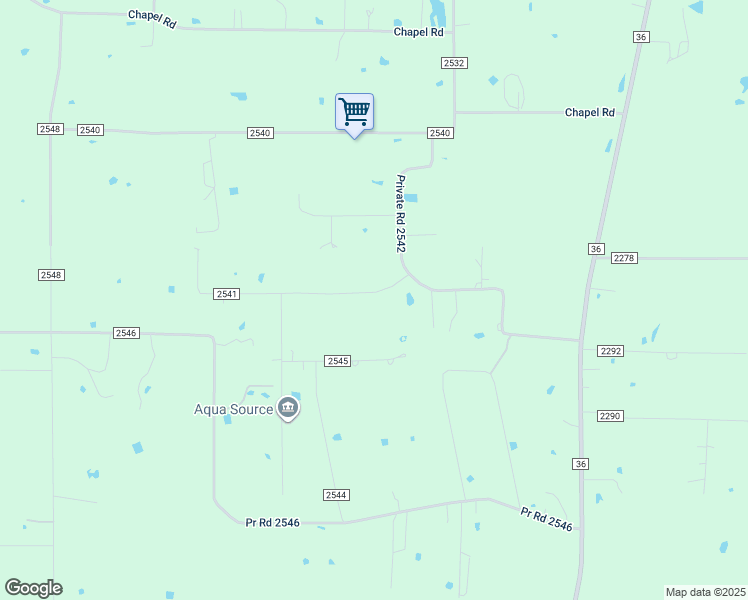 map of restaurants, bars, coffee shops, grocery stores, and more near 1595 Pr Road 2541 in Quinlan
