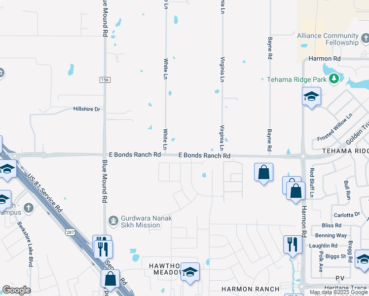 map of restaurants, bars, coffee shops, grocery stores, and more near 2229 White Lane in Haslet
