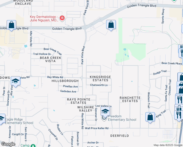 map of restaurants, bars, coffee shops, grocery stores, and more near 5324 Royal Lytham Road in Fort Worth
