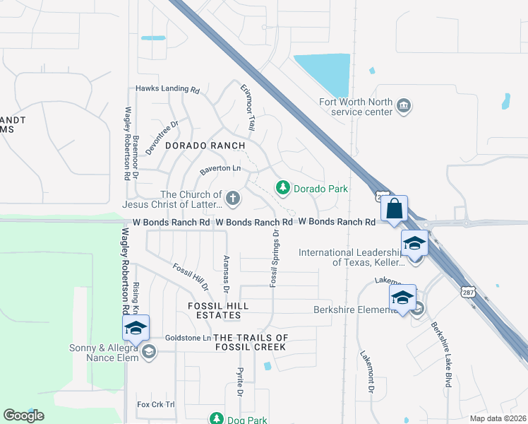map of restaurants, bars, coffee shops, grocery stores, and more near 409 Donagon Court in Haslet