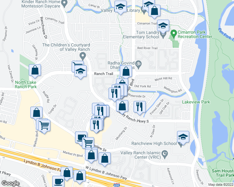 map of restaurants, bars, coffee shops, grocery stores, and more near 8621 North MacArthur Boulevard in Irving
