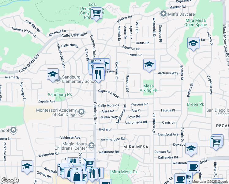 map of restaurants, bars, coffee shops, grocery stores, and more near in San Diego