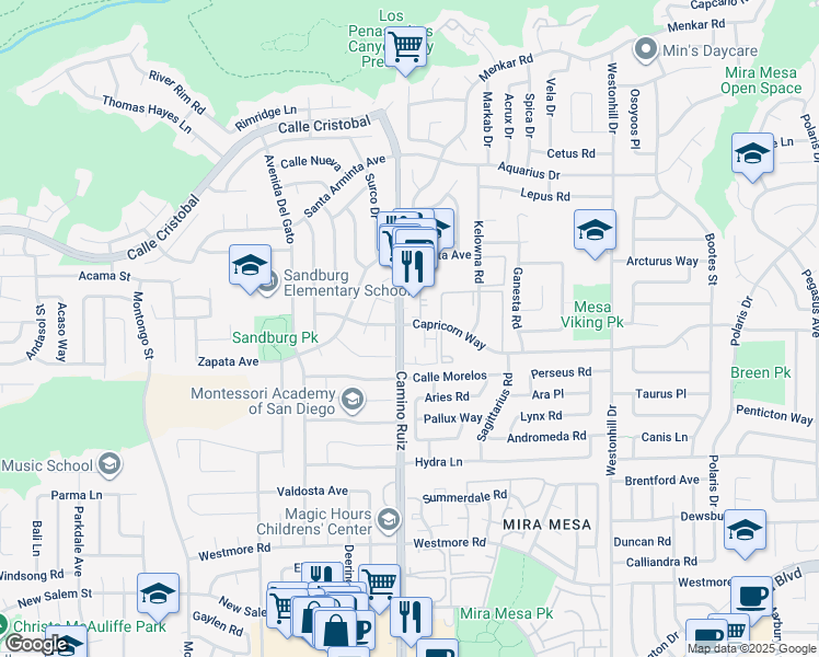 map of restaurants, bars, coffee shops, grocery stores, and more near in San Diego