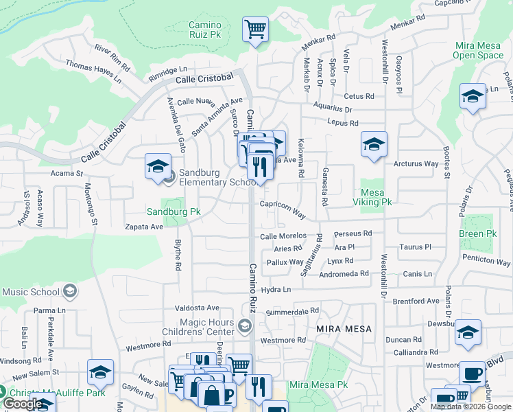 map of restaurants, bars, coffee shops, grocery stores, and more near in San Diego