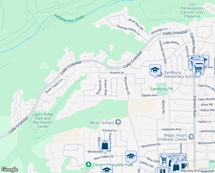map of restaurants, bars, coffee shops, grocery stores, and more near 11153 Acaso Way in San Diego