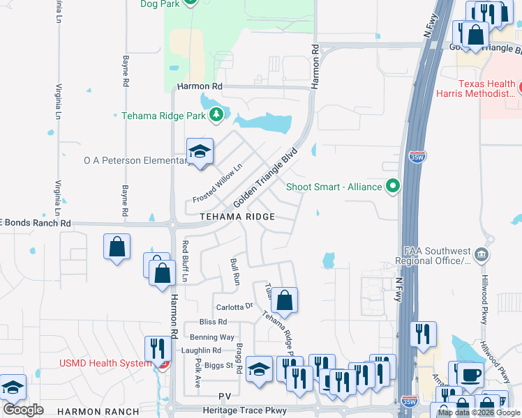 map of restaurants, bars, coffee shops, grocery stores, and more near 10449 Mono Lake Road in Fort Worth