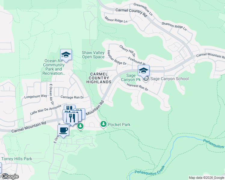 map of restaurants, bars, coffee shops, grocery stores, and more near Gaylemont Lane in San Diego