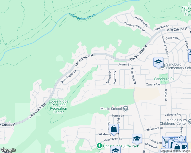 map of restaurants, bars, coffee shops, grocery stores, and more near 7521 Aegean Ct in San Diego