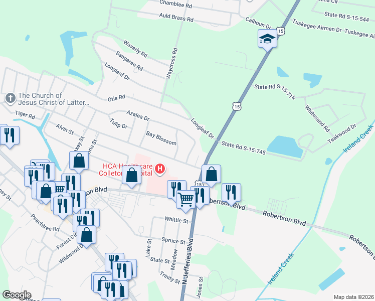map of restaurants, bars, coffee shops, grocery stores, and more near 111 Azalea Drive in Walterboro