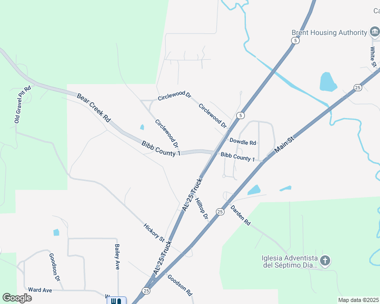 map of restaurants, bars, coffee shops, grocery stores, and more near Bibb County 1 in Brent