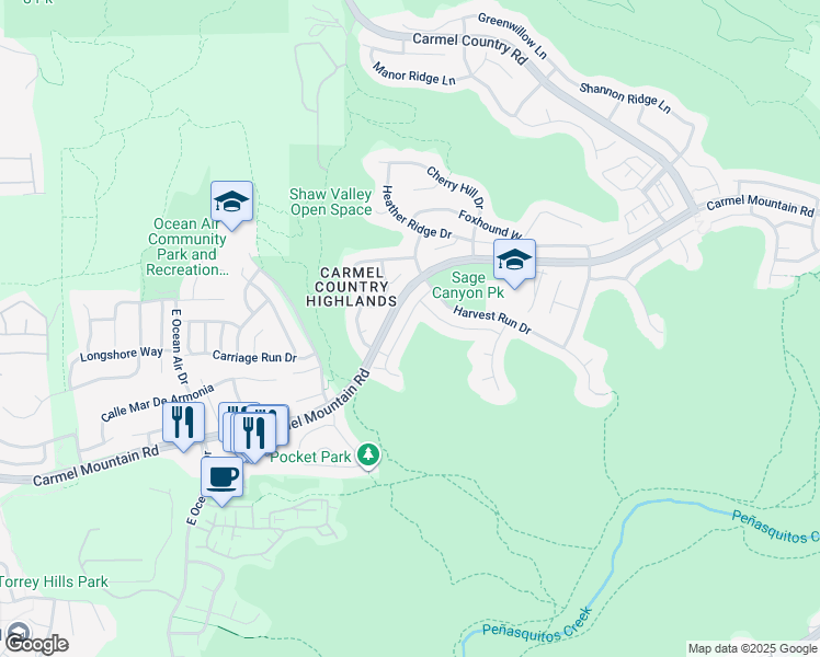 map of restaurants, bars, coffee shops, grocery stores, and more near 10553 Gaylemont Lane in San Diego