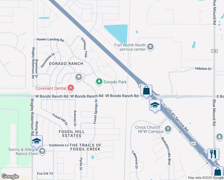 map of restaurants, bars, coffee shops, grocery stores, and more near 10717 Hawks Landing Road in Haslet