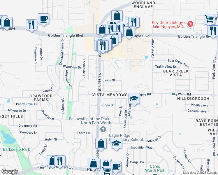 map of restaurants, bars, coffee shops, grocery stores, and more near 4516 Dragonfly Way in Fort Worth