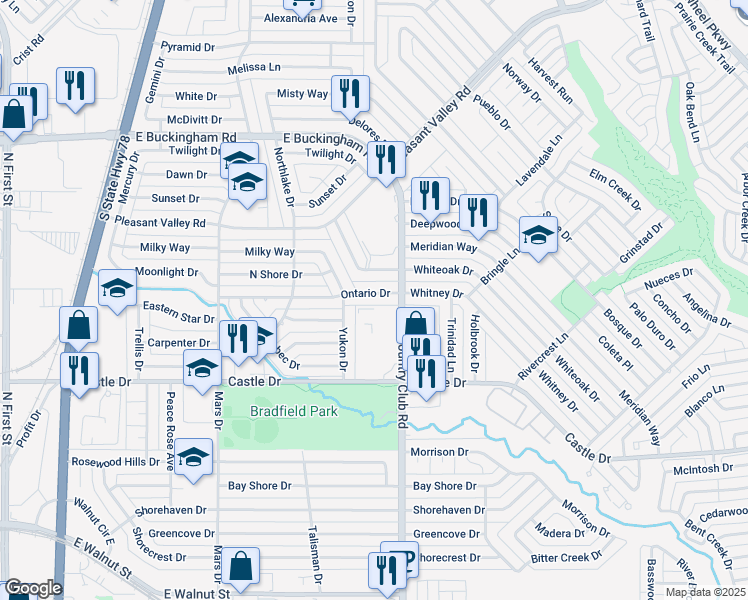 map of restaurants, bars, coffee shops, grocery stores, and more near 1314 Ontario Drive in Garland