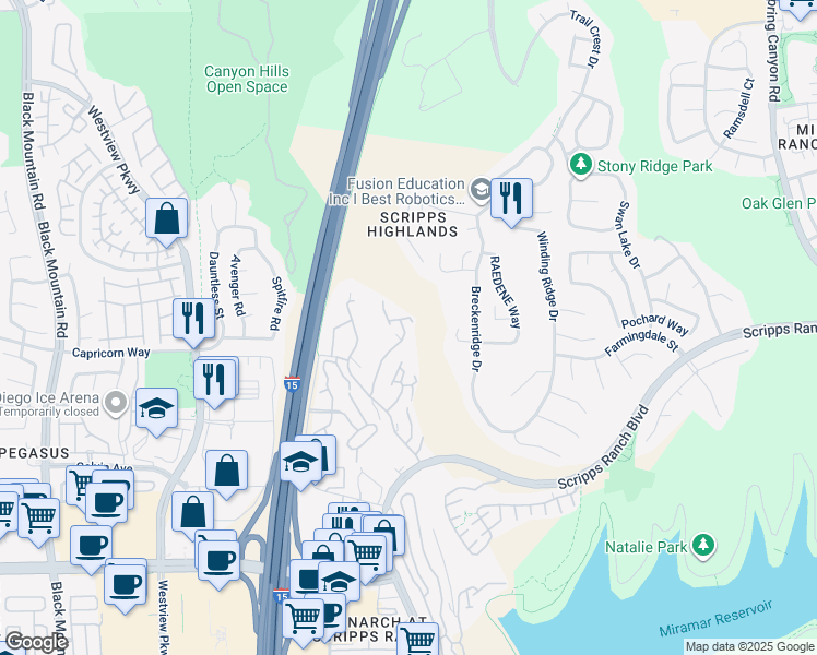 map of restaurants, bars, coffee shops, grocery stores, and more near 11365 Affinity Court in San Diego