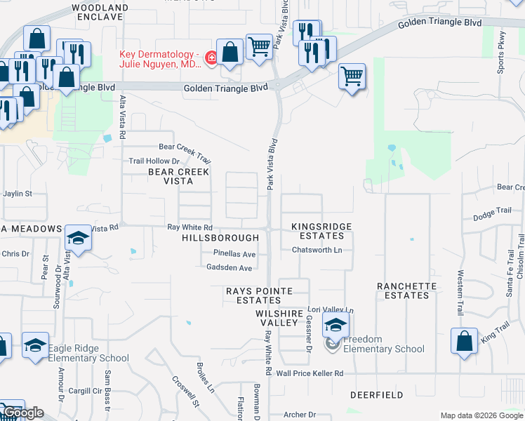 map of restaurants, bars, coffee shops, grocery stores, and more near 5145 Tortola Lane in Fort Worth