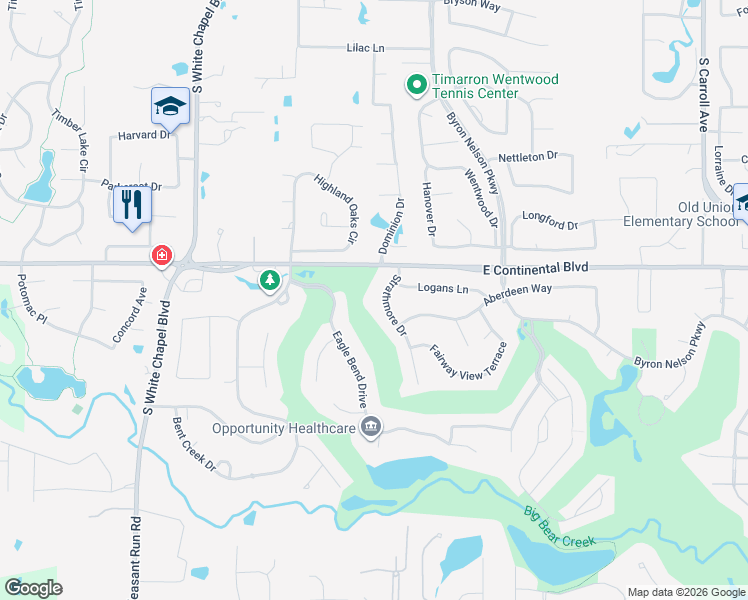 map of restaurants, bars, coffee shops, grocery stores, and more near 1206 Strathmore Drive in Southlake
