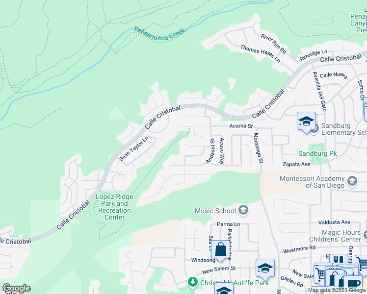 map of restaurants, bars, coffee shops, grocery stores, and more near 7521 Aegean Court in San Diego