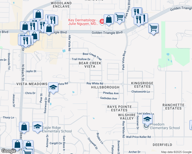 map of restaurants, bars, coffee shops, grocery stores, and more near 4932 Thorn Hollow Drive in Fort Worth