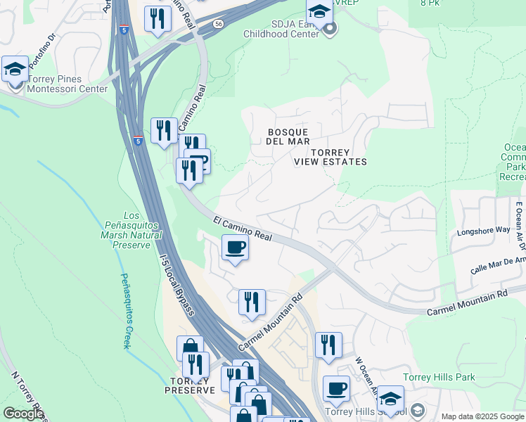map of restaurants, bars, coffee shops, grocery stores, and more near 3738 Ruette San Raphael in San Diego