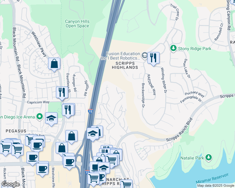 map of restaurants, bars, coffee shops, grocery stores, and more near 11375 Affinity Court in San Diego