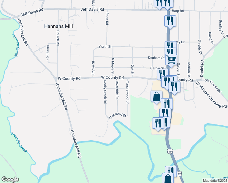 map of restaurants, bars, coffee shops, grocery stores, and more near 207 Waverly Way in Thomaston