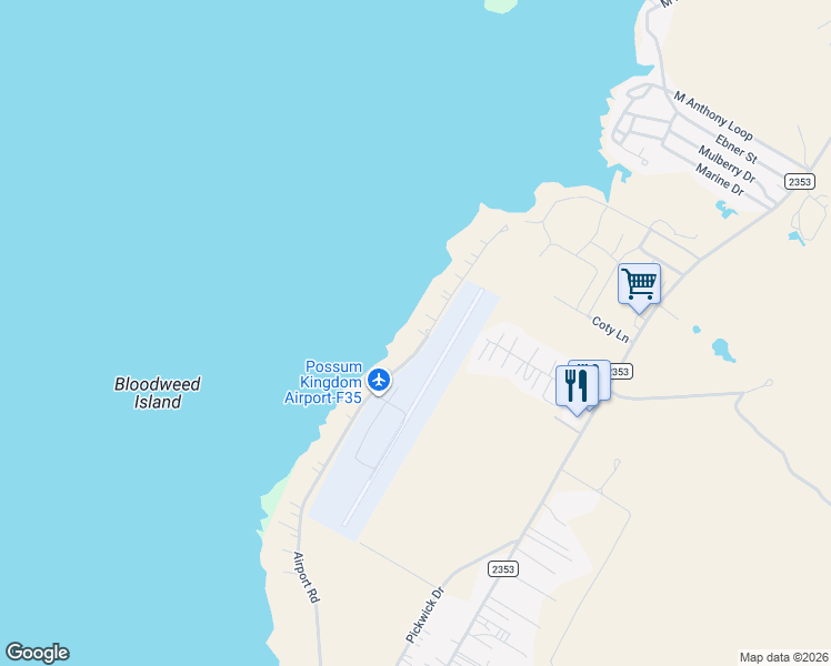 map of restaurants, bars, coffee shops, grocery stores, and more near 1031 Airport Road in Graford