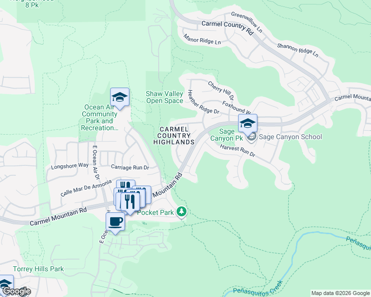 map of restaurants, bars, coffee shops, grocery stores, and more near 5284 Pine Hill Point in San Diego