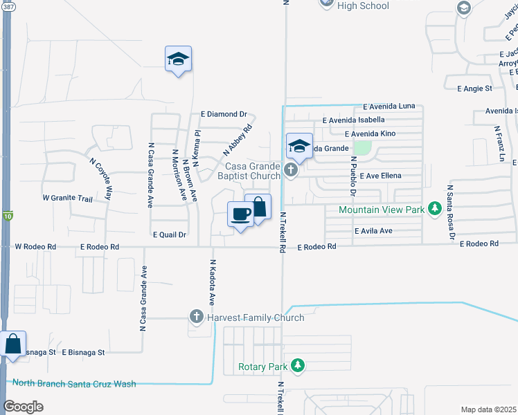 map of restaurants, bars, coffee shops, grocery stores, and more near 961 East White Wing Drive in Casa Grande